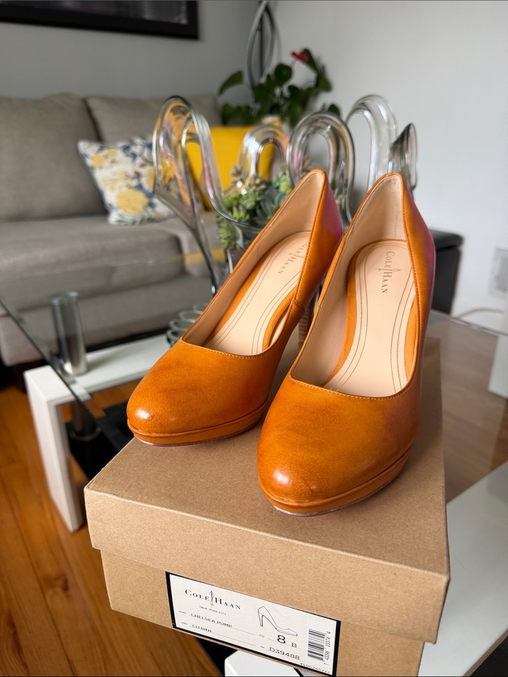 Cole Haan Orange Leather Platform Pumps